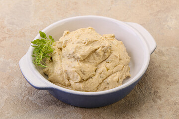 Vegan food - hummus with olive oil