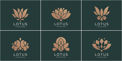 Fototapeta na wymiar set of Lotus logo design. gold, luxury, flat,style, abstract logo lotus,flower,nature. Premium Vector