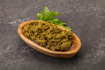 Green sauce pesto with basil