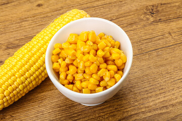 Sweet yellow corn in the bowl