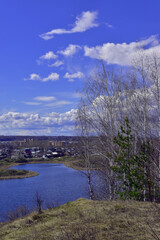 Spring view from Ice Mountain to the Sylva River and the city of Kungur