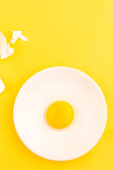 egg yolk  on white plate and yellow background
