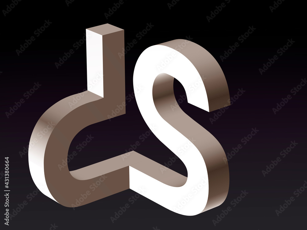 Poster font composition stylization of the font of the letters d and s. 3d rendering.