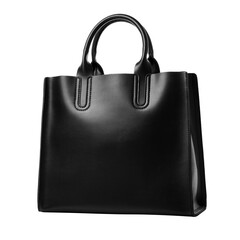 Naklejka premium Black leather bag for women. Square shape. Two short handles for carrying the bag in the hands. On a white background