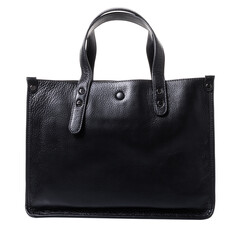 Black leather bag for women. Two short handles for carrying the bag in the hands. On a white background
