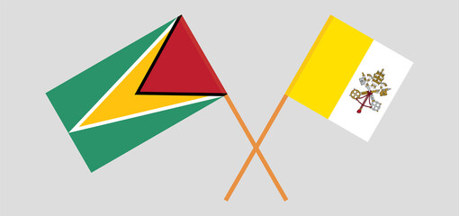 Crossed flags of Guyana and Vatican. Official colors. Correct proportion