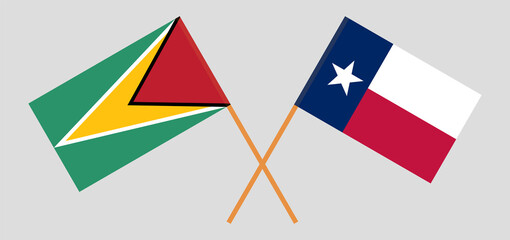 Crossed flags of Guyana and the State of Texas. Official colors. Correct proportion