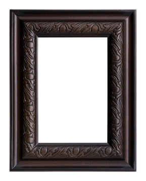 Wooden black frame for paintings, mirrors or photo isolated on white background. Design element with clipping path