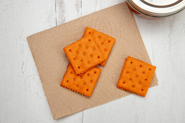 Cheese and Peanut Butter Crackers on Paper Towel Napkin Snack for a Road Trip or the Schoolyard
