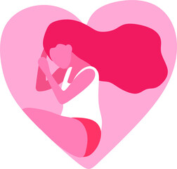 Abstract vector poster of a woman lying in a heart. Fashion beauty female figure in modern style. Body positive. Summer vibes. Ideal for print, posters, social media, postcards