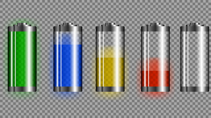 A set of transparent batteries. Battery charge level