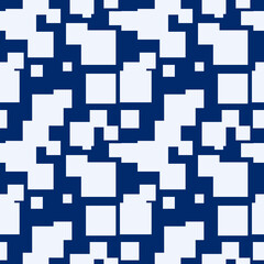 Seamless blue background and white squares wallpaper. Vector.