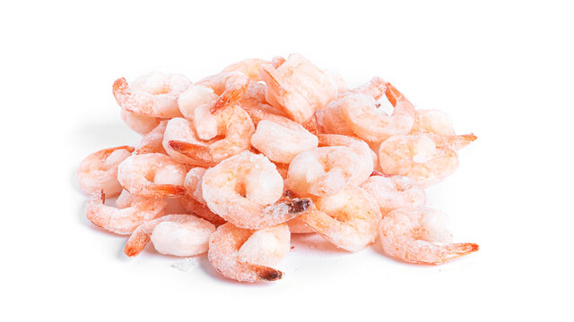 Frozen shrimp isolated on a white background.