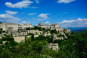 kamienne miasteczko w prowancji, Provence, Provencal town on a hill on the blue sky - obrazy, fototapety, plakaty