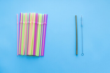 Many plastic drinking straws vs one reusable bamboo