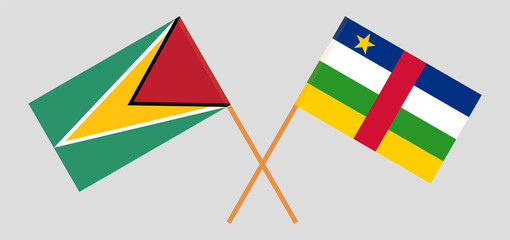 Crossed flags of Guyana and Central African Republic. Official colors. Correct proportion