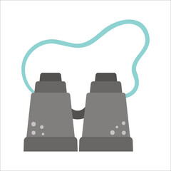 Vector flat illustration of a binoculars. Active traveling or search equipment icon. Travel object or spyglass isolated on white background. Hiking or camping infographic element..