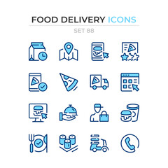 Fototapeta na wymiar Food delivery icons. Vector line icons set. Premium quality. Simple thin line design. Modern outline symbols collection, pictograms.
