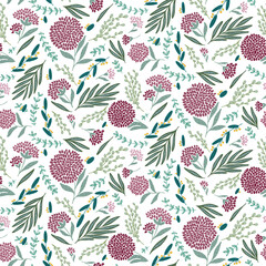 Abstract plant vector hand draw illustrations. Seamless pattern. Flat design. Doodle graphic. Children, kids sketch drawing. Fashion modern style. Endless fabric print.