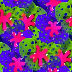 Fototapeta na wymiar Large spotty flower seamless pattern bright summery cartoon