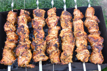 Cooking meat skewers