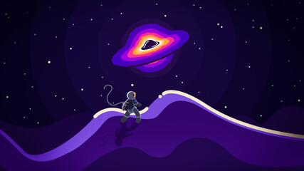 astronaut at a black hole in space © LavenderMo0n