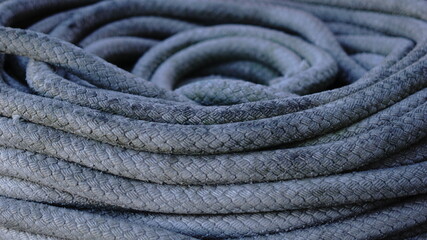 large rolled rope at harbor