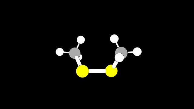360&ordm; realistic 3D view of Dimethyl Disulfide as a seamless loop over a black opaque background with alpha mask. Also called methyl disulfide and dimethyldisulfide.