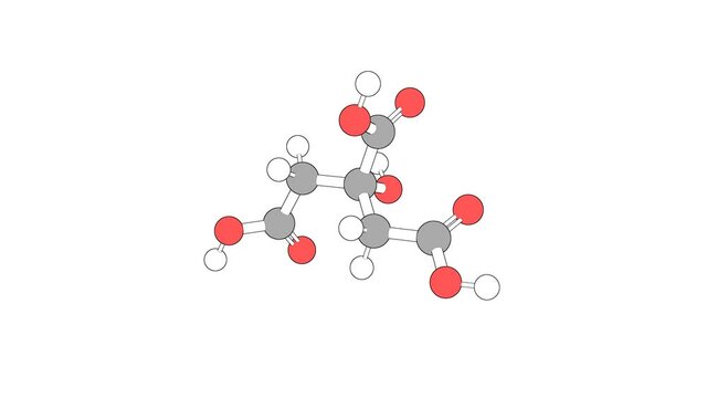 360&ordm; realistic 3D view of Citric Acid as a seamless loop over a white opaque background with alpha mask. Also called anhydrous citric acid and citro.
