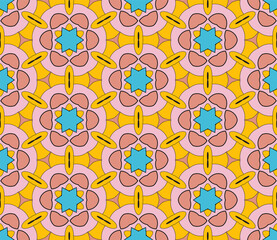 Abstract colorful doodle flower geometric seamless pattern. Floral background. Mosaic, tile of thin line ornament.