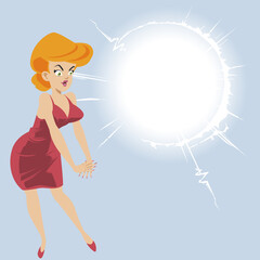 Enthusiastic girl. Product presentation. Illustration for internet and mobile website.