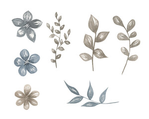 Watercolor floral illustration set Botanical clipart. Set of green leaves, herbs and branches. Floral design elements. Perfect for wedding invitations, greeting cards, blogs, posters and more