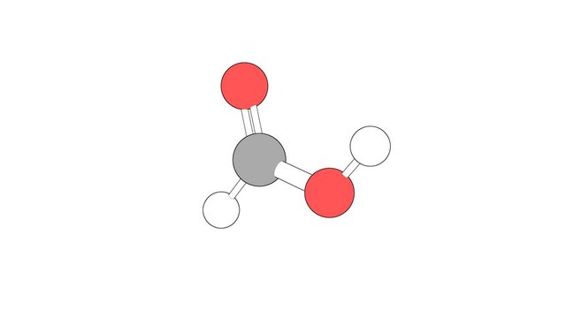 360&ordm; realistic 3D view of Formic Acid as a seamless loop over a white opaque background with alpha mask. Also called methanoic acid and formylic acid.