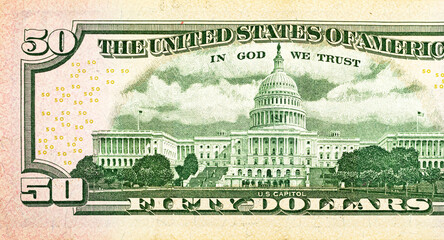 Backside view of a 50 dollar United States treasury bill