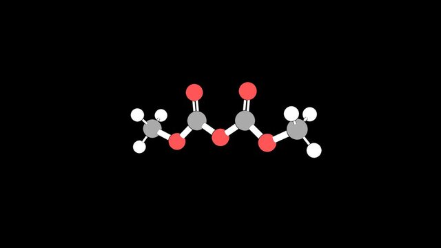 360&ordm; realistic 3D view of Dimethyl Dicarbonate as a seamless loop over a black opaque background with alpha mask. Also called velcorin and dimethyl pyrocarbonate.