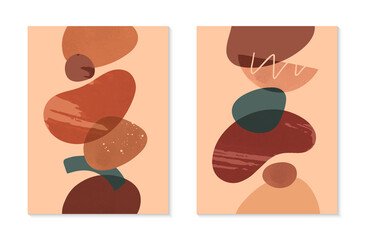 Set of modern abstract vector illustrations with organic various shapes and textures.Boho watercolor wall art decor.Trendy artistic designs for banners;social media,invitations,covers,wallpaper.