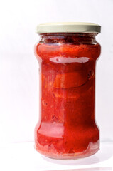 Peeled tomatoes Italian glass jar.