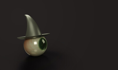 Halloween 3d render with witch's eyes and hat.