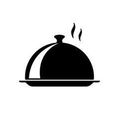 Covered food tray of hotel room service silhouette icon