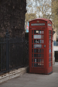 An Old Vintage Red Phone booth on the Millbank