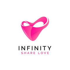 Abstract Pink Love Hearth Logo Design With Infinity Symbol Concept Combination.