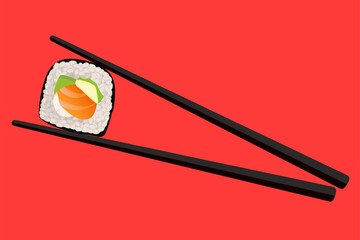 Vector chopsticks holding sushi roll
