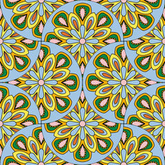 Abstract geo fish scale seamless pattern. Ornamental tile, mosaic background. Patchwork infinity card. Modern geometric motifs. - obrazy, fototapety, plakaty