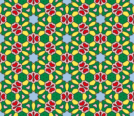 Abstract colorful doodle flower seamless pattern. Floral geometric background. Mosaic, tile of thin line ornament.