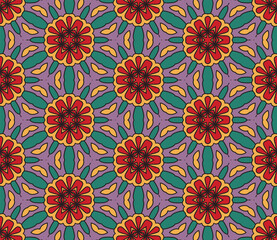 Abstract colorful doodle flower seamless pattern. Floral geometric background. Mosaic, tile of thin line ornament.
