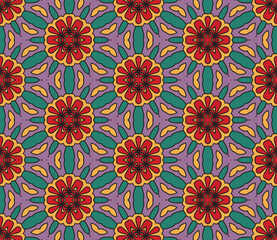 Abstract colorful doodle flower seamless pattern. Floral geometric background. Mosaic, tile of thin line ornament.