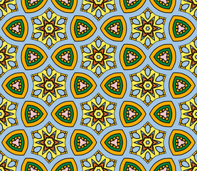 Abstract colorful doodle flower seamless pattern. Floral geometric background. Mosaic, tile of thin line ornament.