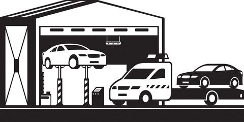 Roadside assistance pickup brings car to the service - vector illustration