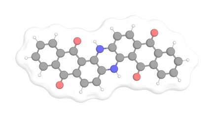 3D rendering of Indanthrone with white transparent surface over a white opaque background. Also called indanthrene and vat blue 4.