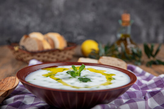 Cacik (traditional Turkish yogurt tapas). Traditional Turkish drink cacik or tzatziki . made from yogurt and cucumbers.